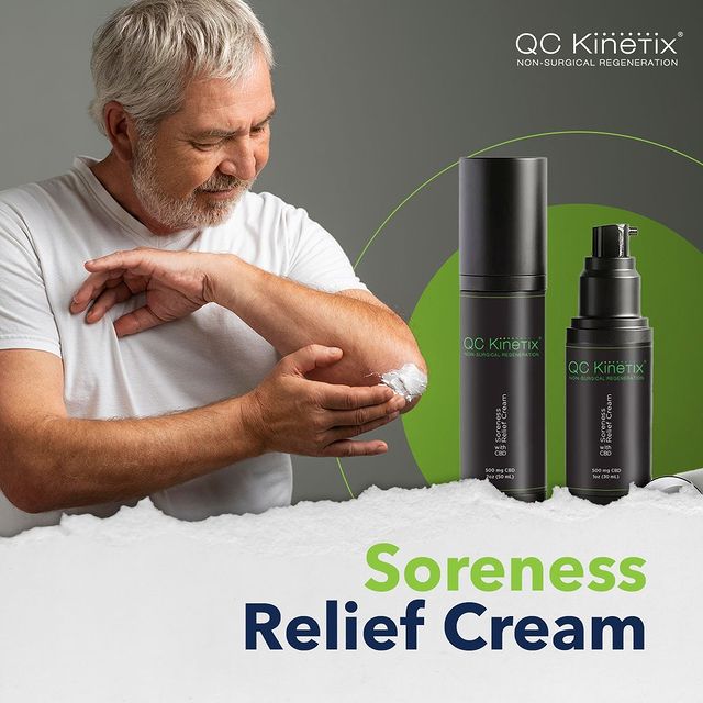 Instagram post: Do you experience constant musculoskeletal aches and pains? Our QC Kinetix topical soreness cream is designed to help provide you with fa...