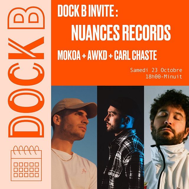 Instagram post: Saturday night starter 🙌⁣⁣ ⁣⁣ @mokoamusic au @dockbpantin pour @nuancesrecords avec @carlchaste : ce soir / 18:00-00:00 🧡