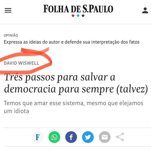Instagram post: I was published again in a major Brazilian newspaper! For those who don’t speak Portuguese the title is “How to save democracy in three e...