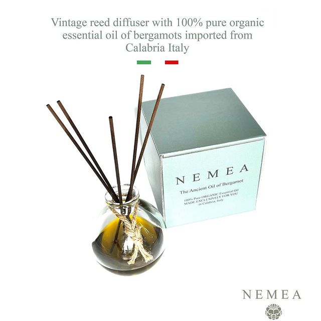 Instagram post: #diffuser#reeddiffuser#bergamot#bergamotte#calabria#italy#nemea#spa#aromatherapy#essentialoil#essentialoils#home#homedecor#gift#giftideas...