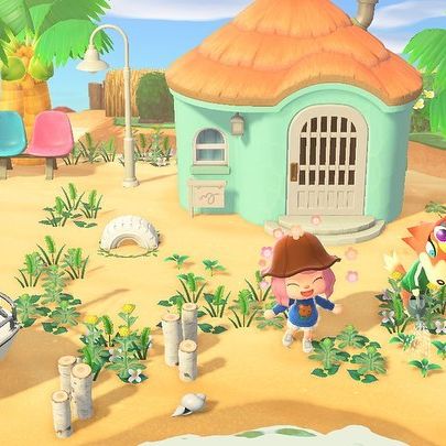 Instagram post: Audie is so unbothered, doing her exercises and watering her lil weeds 🥲🌴 #animalcrossing #animalcrossingnewhorizons #acnh #acnhdesigns
