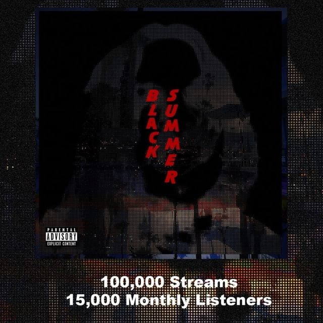 Instagram post: Thank you so much! My NEW Album ‘BLACK SUMMER’ has over 100,000 Streams, Over 15,000 Monthly Listeners and over 2,000 followers #rockmusi...